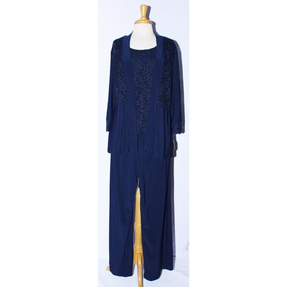 NWT Fanny 1996 Jersey & Lace Women's Formal Pant Suit-Size 3X-NAVY BLUE-NEW - Picture 2 of 7